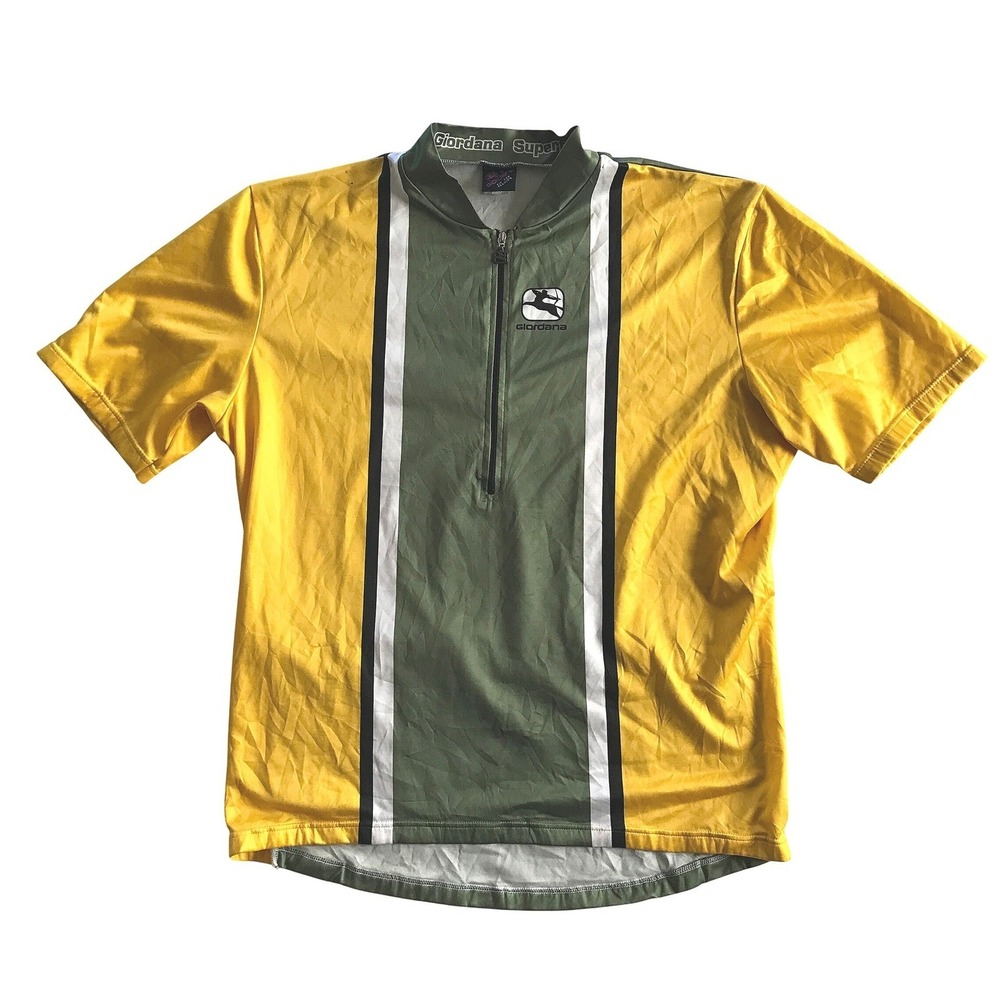 Vintage Giordana Superfit Mens Cycling Jersey Yellow Short Sleeve Quarter Zip XL